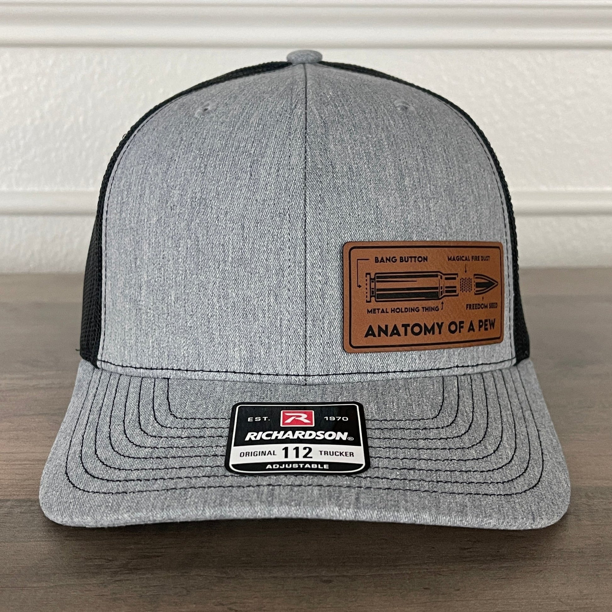 Anatomy Of A Pew 2A 2nd Amendment Leather Patch Hat Richardson 112 Snapback Trucker - Hollow Point Society - Patch Hat