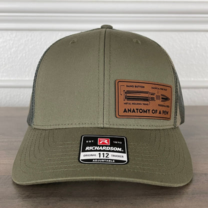 Anatomy Of A Pew 2nd Amendment Patriotic 2A Leather Patch Hat Green/Camo - Hollow Point Society - Patch Hat