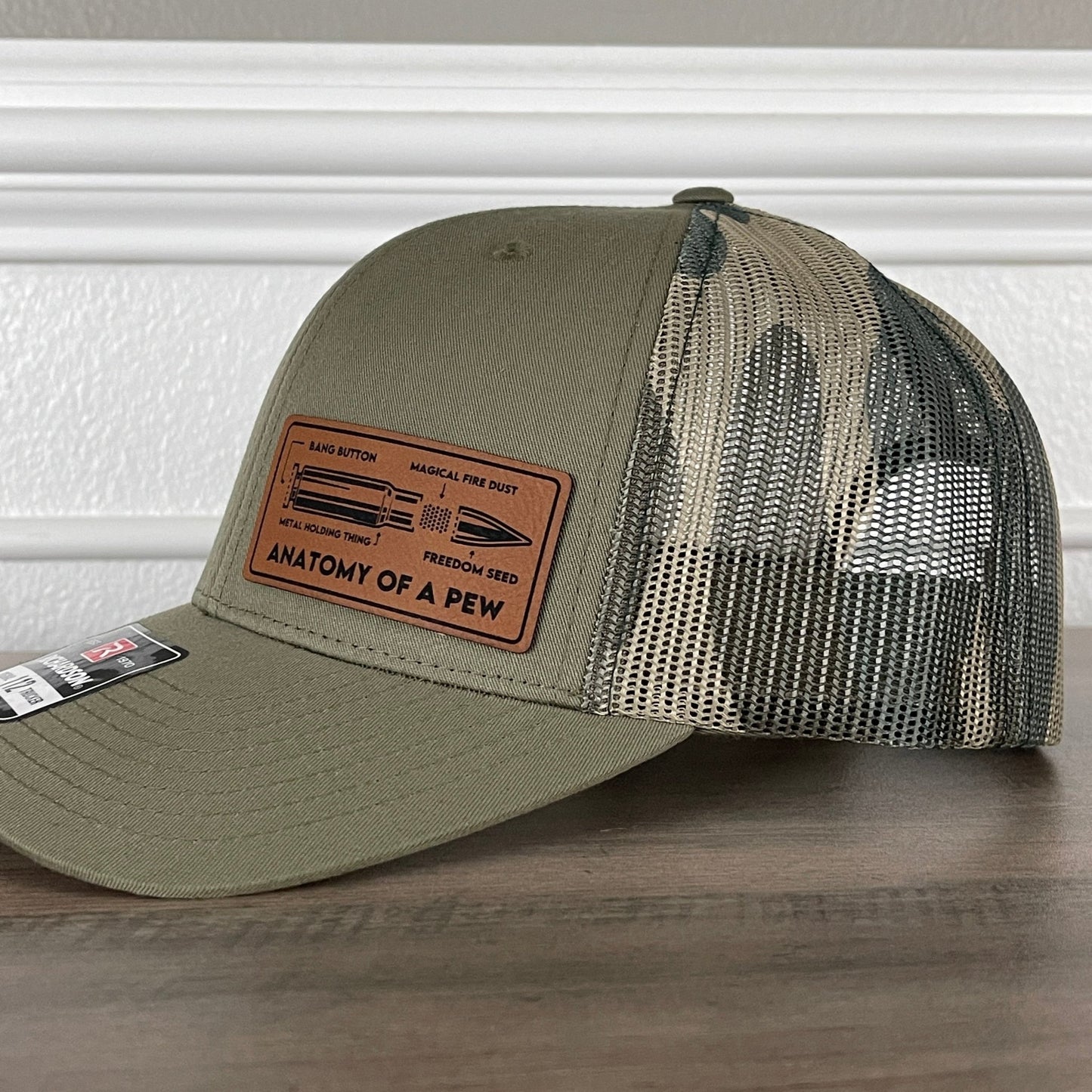 Anatomy Of A Pew 2nd Amendment Patriotic 2A Leather Patch Hat Green/Camo - Hollow Point Society - Patch Hat