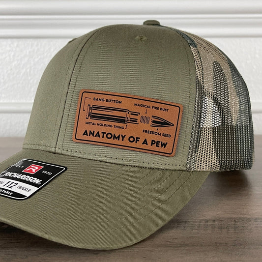 Anatomy Of A Pew 2nd Amendment Patriotic 2A Leather Patch Hat Green/Camo - Hollow Point Society - Patch Hat