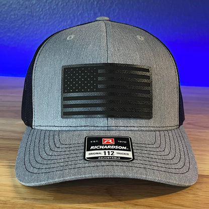 BLACKED OUT AMERICAN FLAG Patriotic Leather Patch Hat - Hollow Point Society - Patch Hat