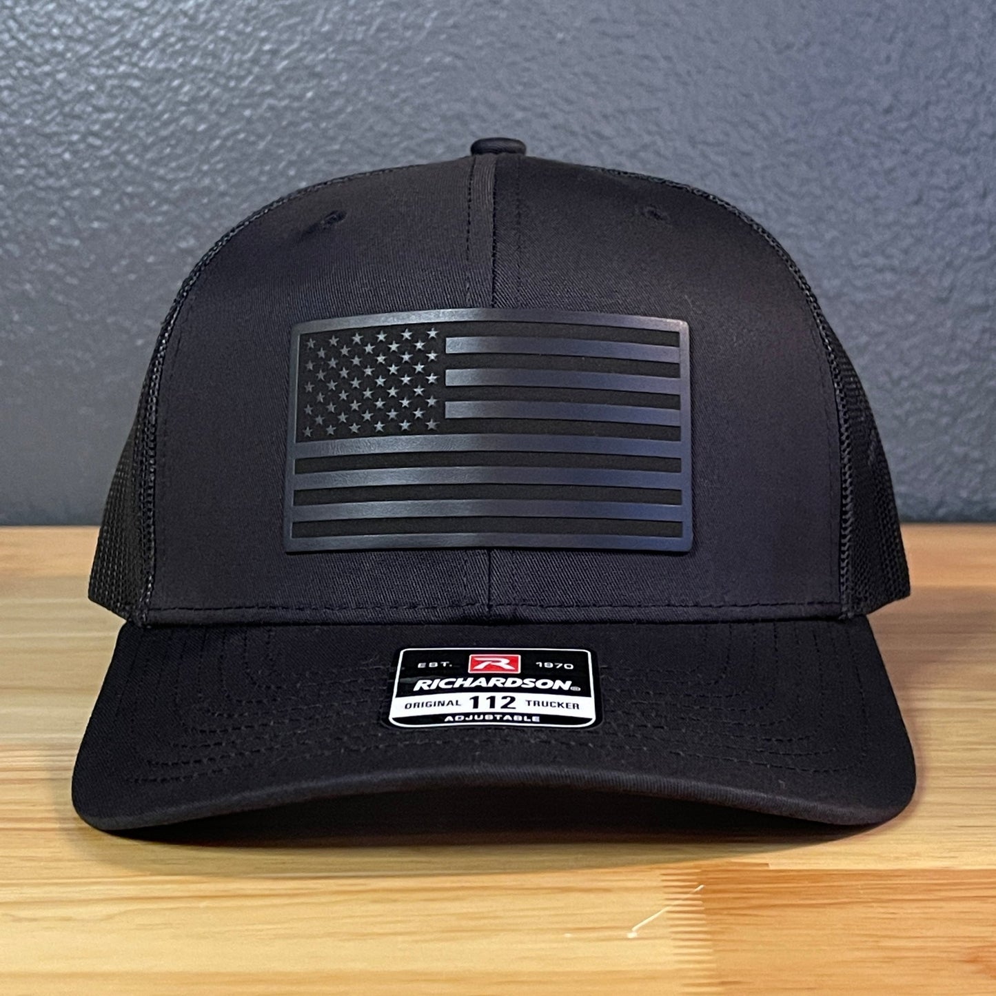 Blacked Out American Flag Patriotic Leather Patch Hat Black - Hollow Point Society - Patch Hat