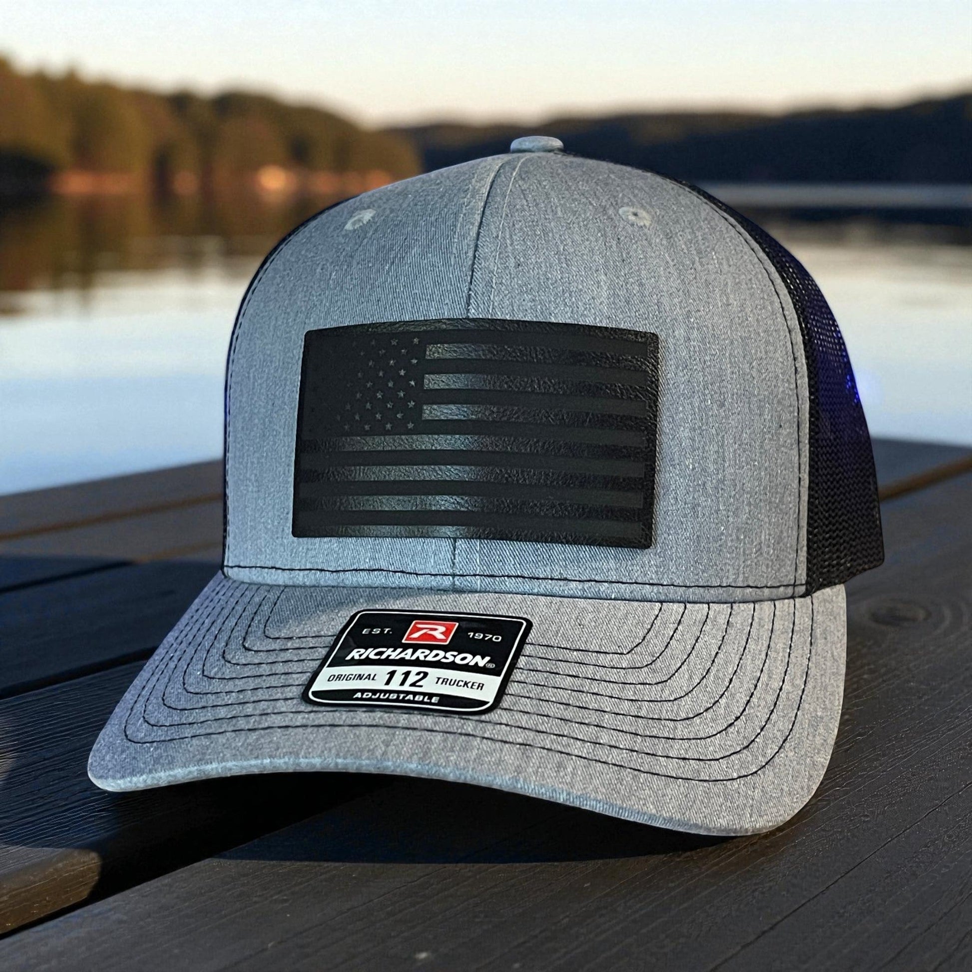 BLACKED OUT AMERICAN FLAG Patriotic Leather Patch Hat - Hollow Point Society - Patch Hat