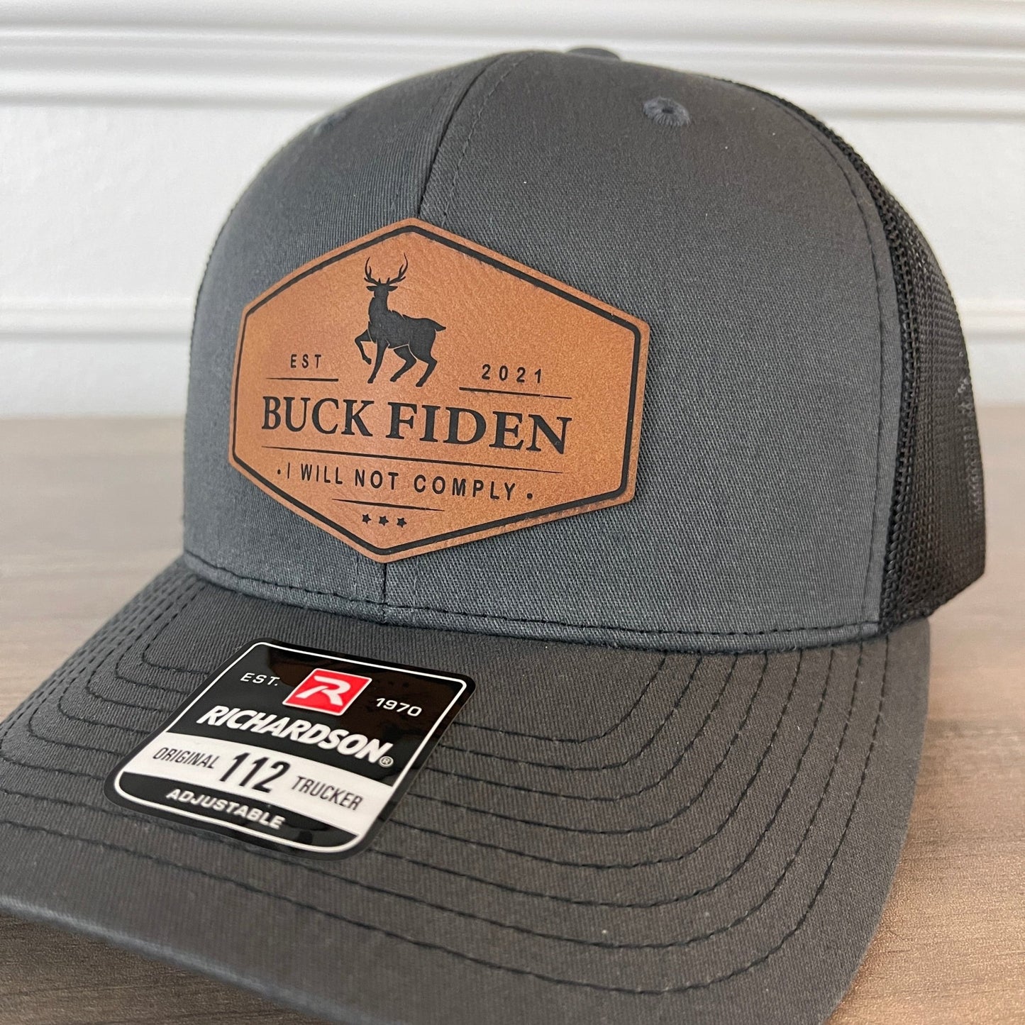 Buck Fiden Hunting Funny Leather Patch Hat Charcoal - Hollow Point Society - Patch Hat