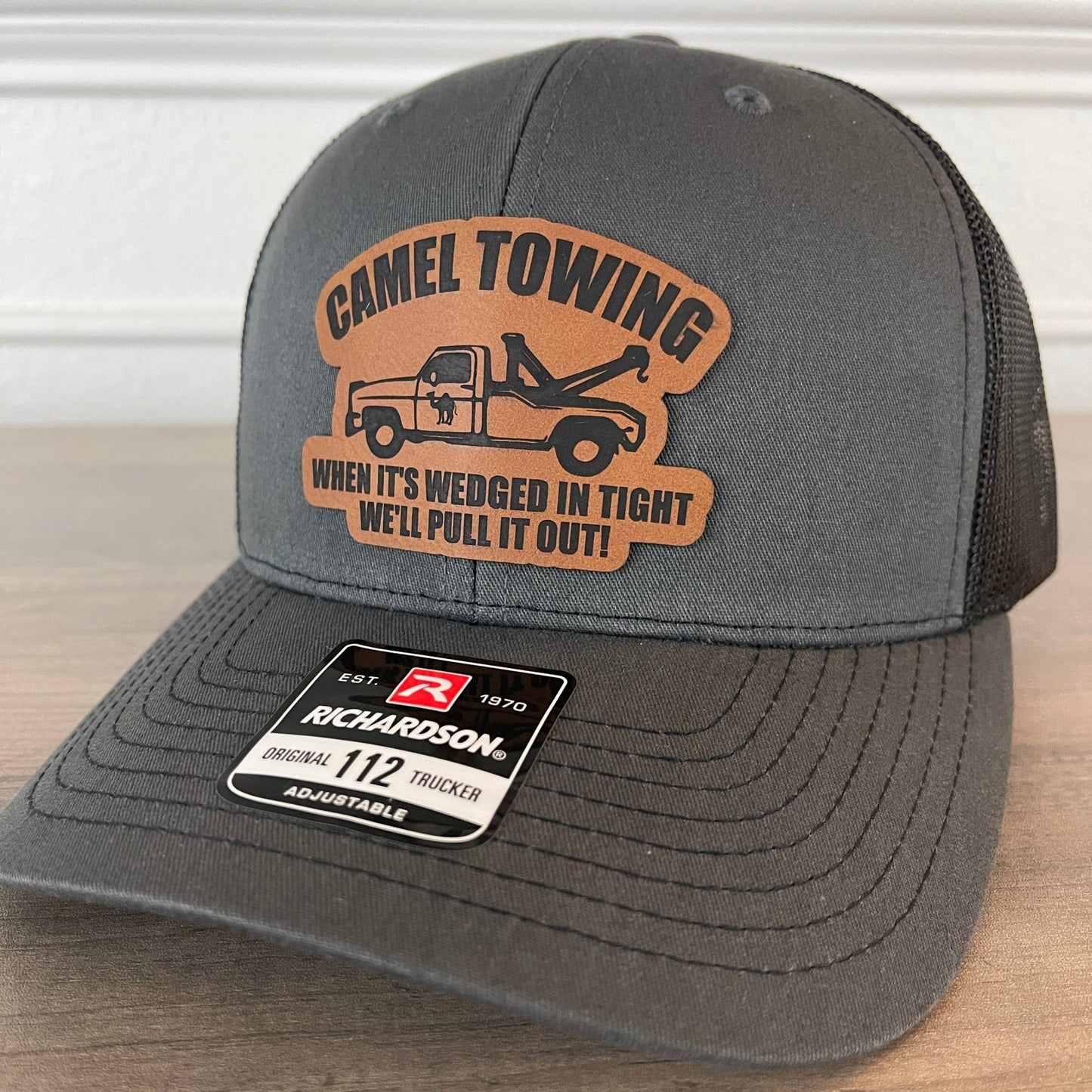 Camel Towing Funny Leather Patch Hat Charcoal - Hollow Point Society - Patch Hat