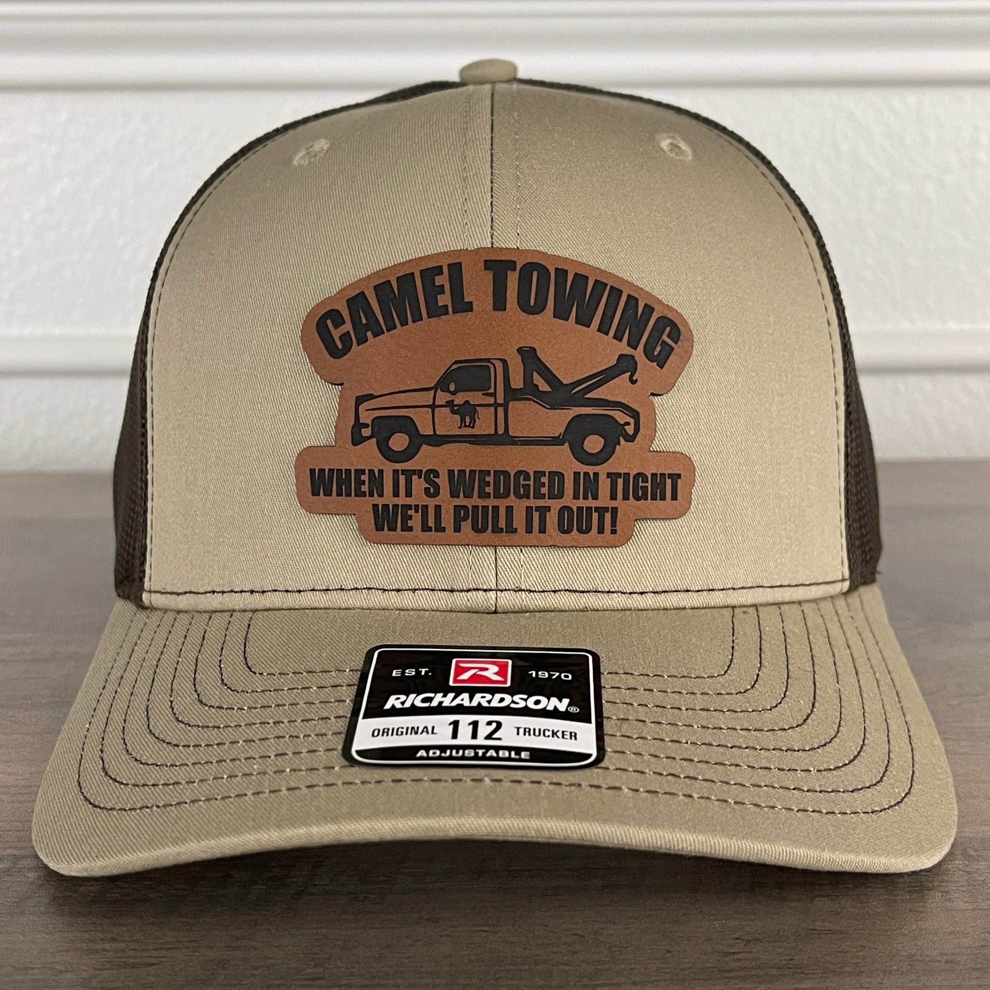 Camel Towing Funny Leather Patch Hat Khaki/Brown - Hollow Point Society - Patch Hat