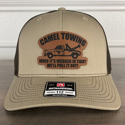 Camel Towing Funny Leather Patch Hat Khaki/Brown - Hollow Point Society - Patch Hat