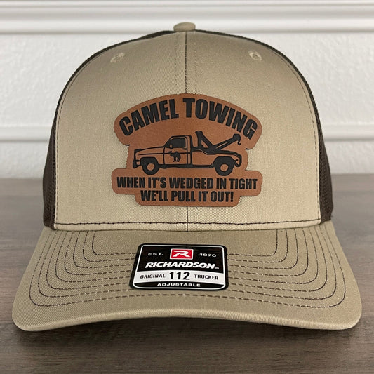 Camel Towing Funny Leather Patch Hat Khaki/Brown - Hollow Point Society - Patch Hat