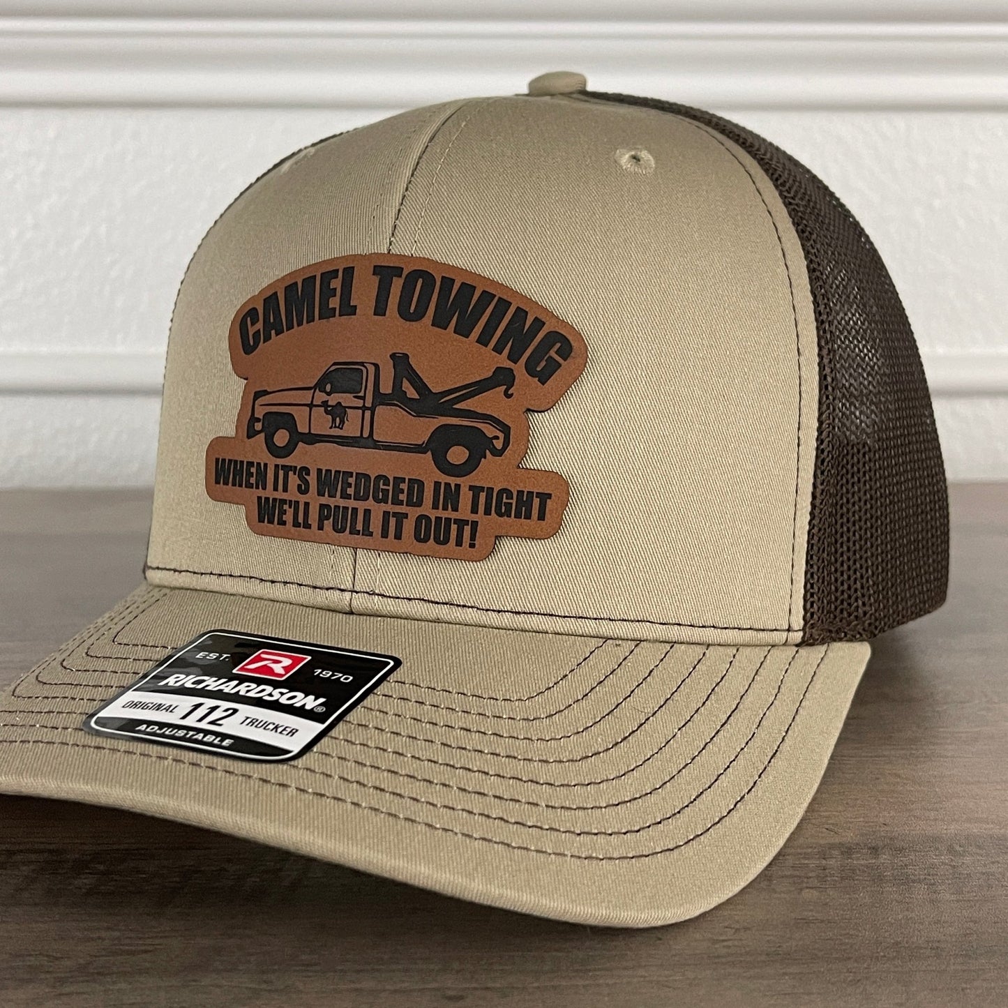 Camel Towing Funny Leather Patch Hat Khaki/Brown - Hollow Point Society - Patch Hat