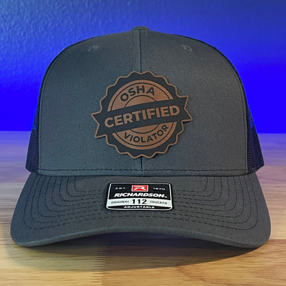 CERTIFIED OSHA VIOLATOR Funny Blue Collar Leather Patch Hat Charcoal/Black - Hollow Point Society - Patch Hat