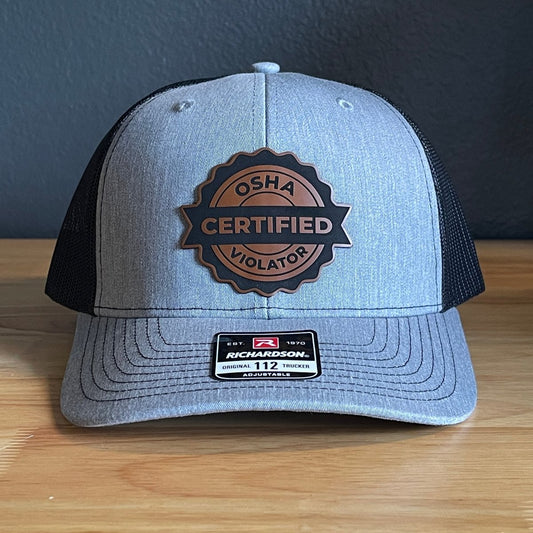 Certified OSHA Violator Funny Blue Collar Leather Patch Hat - Hollow Point Society - Patch Hat