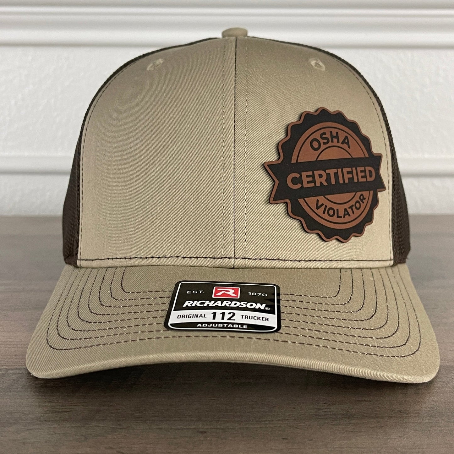 Certified OSHA Violator Side Leather Patch Hat Khaki/Brown - Hollow Point Society - Patch Hat