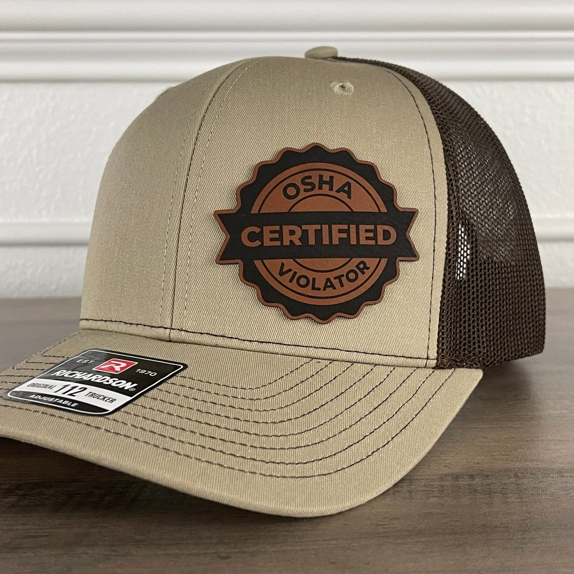 Certified OSHA Violator Side Leather Patch Hat Khaki/Brown - Hollow Point Society - Patch Hat