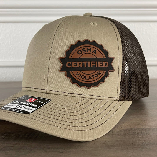 Certified OSHA Violator Side Leather Patch Hat Khaki/Brown - Hollow Point Society - Patch Hat