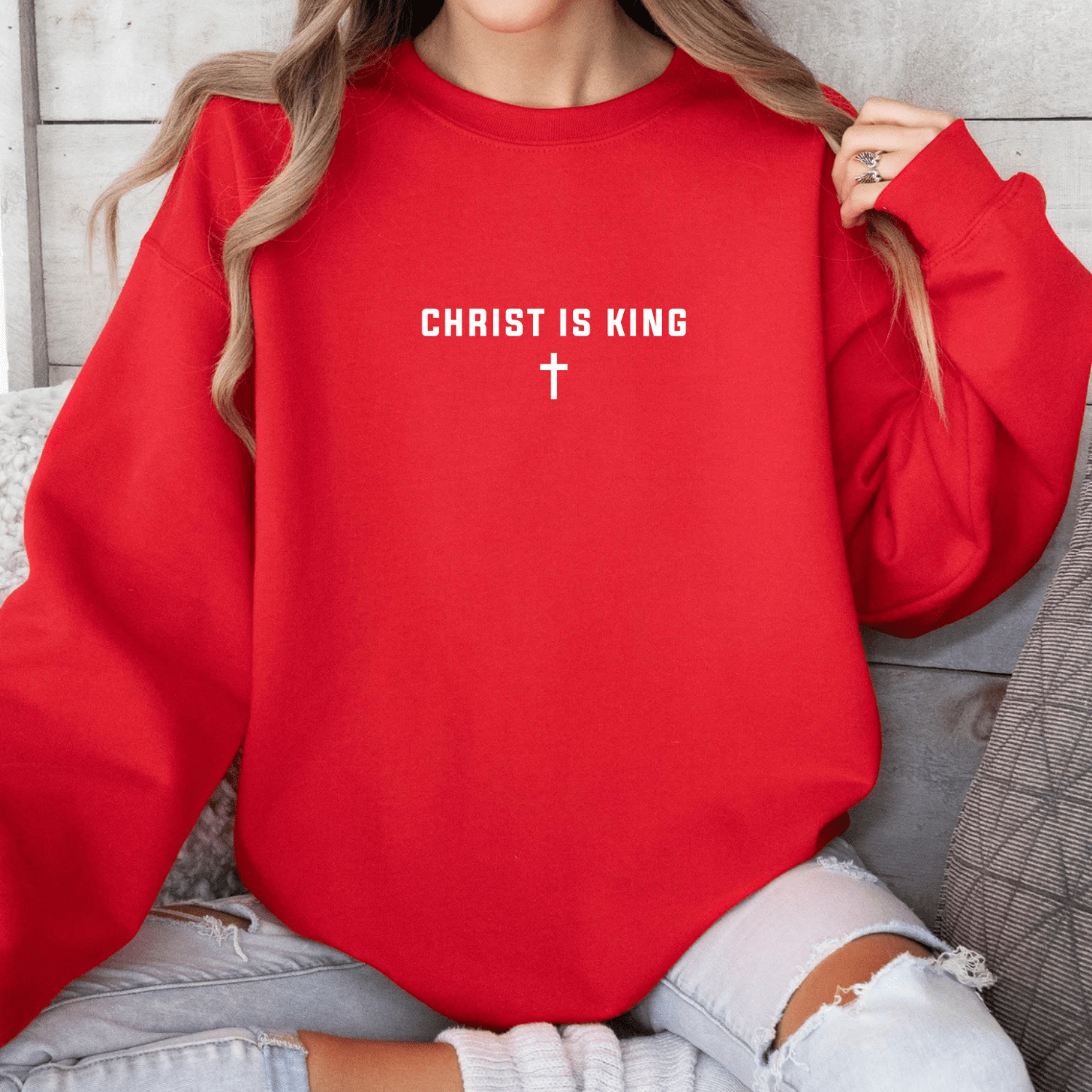Christ is King Cross Christian Faith Gildan Jesus Sweatshirt - Hollow Point Society - Sweater