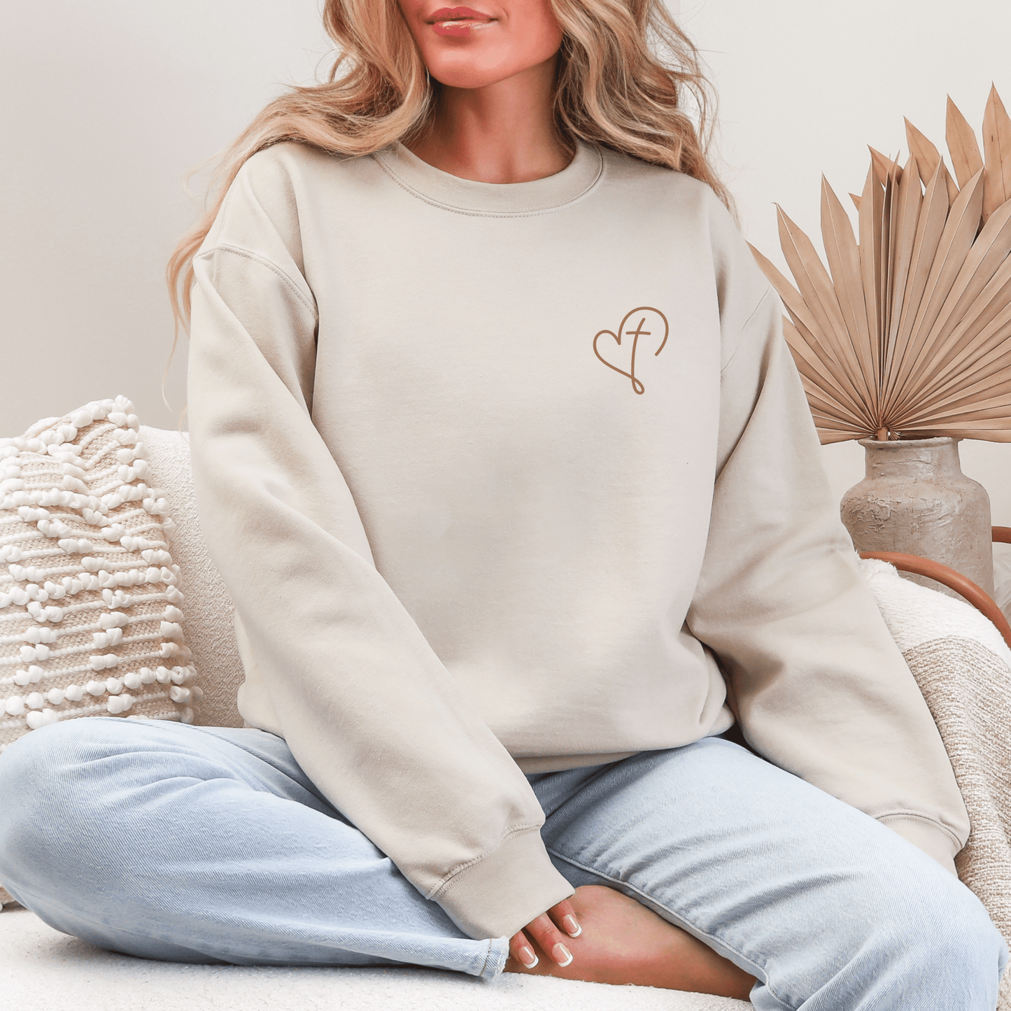 Christian Valentine’s Day Sweatshirt for Women, Heart and Cross Sweater, Faith - Based Gift - Hollow Point Society - Sweater