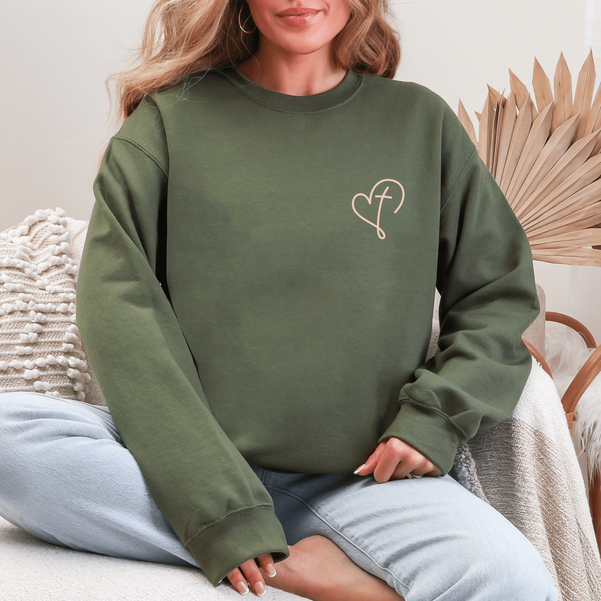Christian Valentine’s Day Sweatshirt for Women, Heart and Cross Sweater, Faith - Based Gift - Hollow Point Society - Sweater