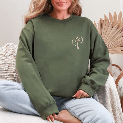 Christian Valentine’s Day Sweatshirt for Women, Heart and Cross Sweater, Faith - Based Gift - Hollow Point Society - Sweater
