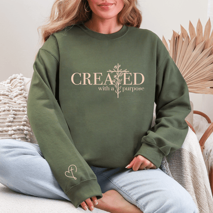 Created With a Purpose Christian Sweatshirt, Floral Cross Faith Sweater - Hollow Point Society - Sweater