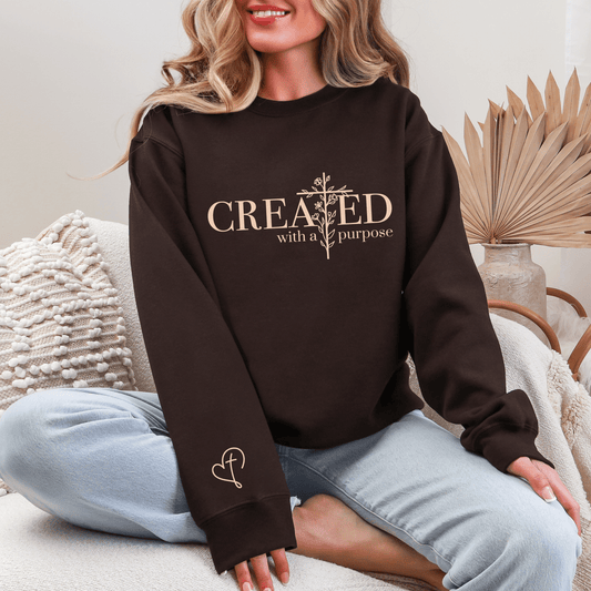 Created With a Purpose Christian Sweatshirt, Floral Cross Faith Sweater - Hollow Point Society - Sweater