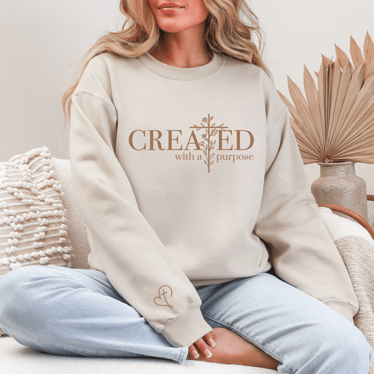 Created With a Purpose Christian Sweatshirt, Floral Cross Faith Sweater - Hollow Point Society - Sweater