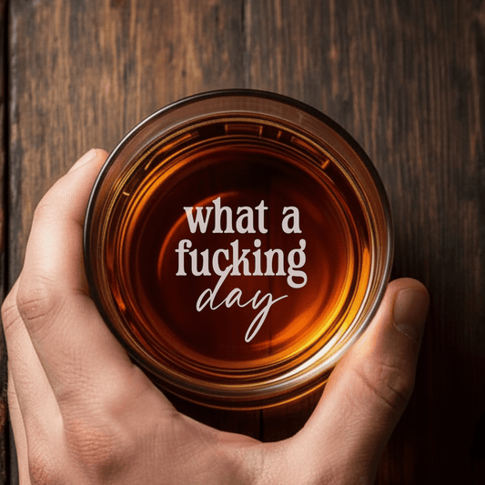 Custom Engraved Whiskey Glass – 'What a F*cking Day' Funny Whiskey Rocks Glass for Men, Groomsmen, or Boss Gift - Hollow Point Society - 