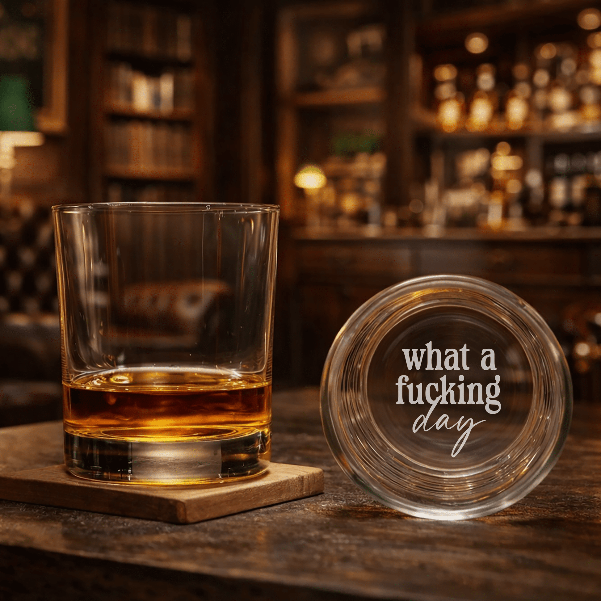 Custom Engraved Whiskey Glass – 'What a F*cking Day' Funny Whiskey Rocks Glass for Men, Groomsmen, or Boss Gift - Hollow Point Society - 