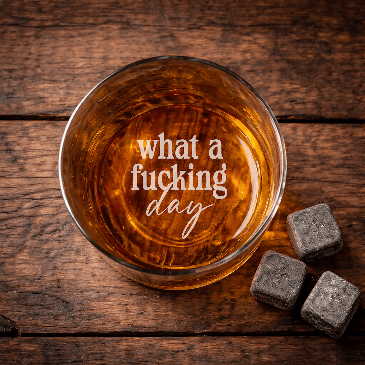 Custom Engraved Whiskey Glass – 'What a F*cking Day' Funny Whiskey Rocks Glass for Men, Groomsmen, or Boss Gift - Hollow Point Society - 