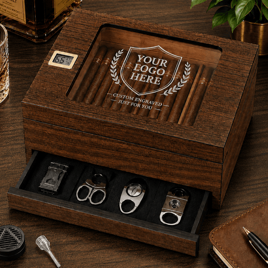Custom Logo Cigar Humidor with Digital Hygrometer - Hollow Point Society - Cigar Humidor