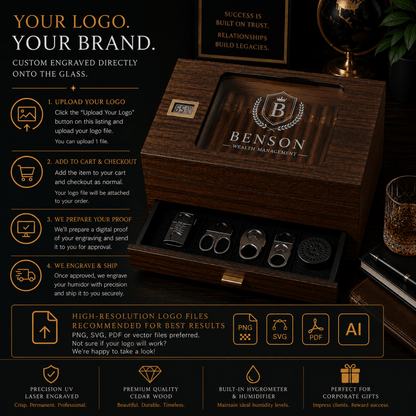 Custom Logo Cigar Humidor with Digital Hygrometer - Hollow Point Society - Cigar Humidor