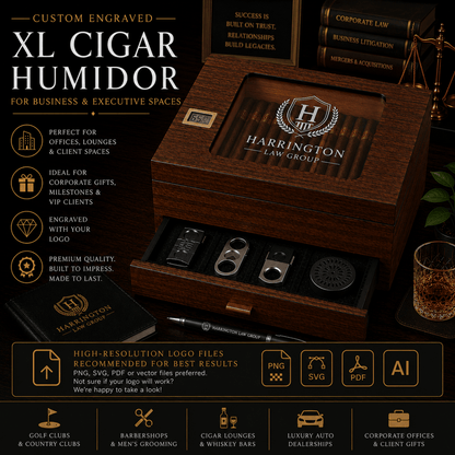 Custom Logo Cigar Humidor with Digital Hygrometer - Hollow Point Society - Cigar Humidor