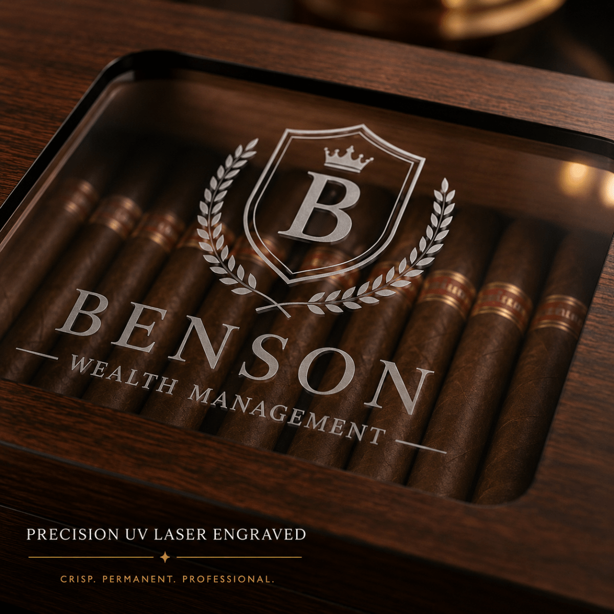Custom Logo Cigar Humidor with Digital Hygrometer - Hollow Point Society - Cigar Humidor
