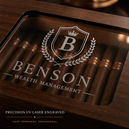 Custom Logo Cigar Humidor with Digital Hygrometer - Hollow Point Society - Cigar Humidor