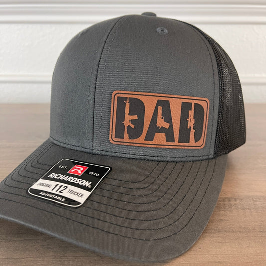 DAD 2A 2nd Amendment Patriotic Leather Patch Hat Charcoal/Black - Hollow Point Society - Patch Hat