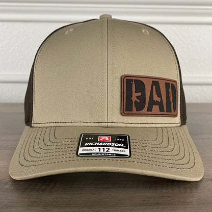 DAD 2A 2nd Amendment Patriotic Leather Patch Hat Khaki/Brown - Hollow Point Society - Patch Hat