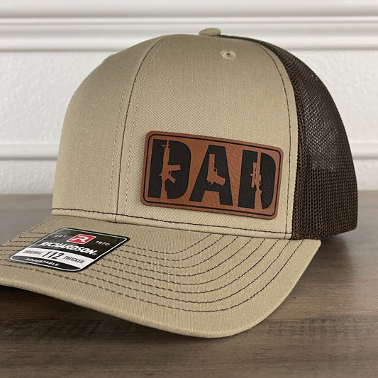 DAD 2A 2nd Amendment Patriotic Leather Patch Hat Khaki/Brown - Hollow Point Society - Patch Hat