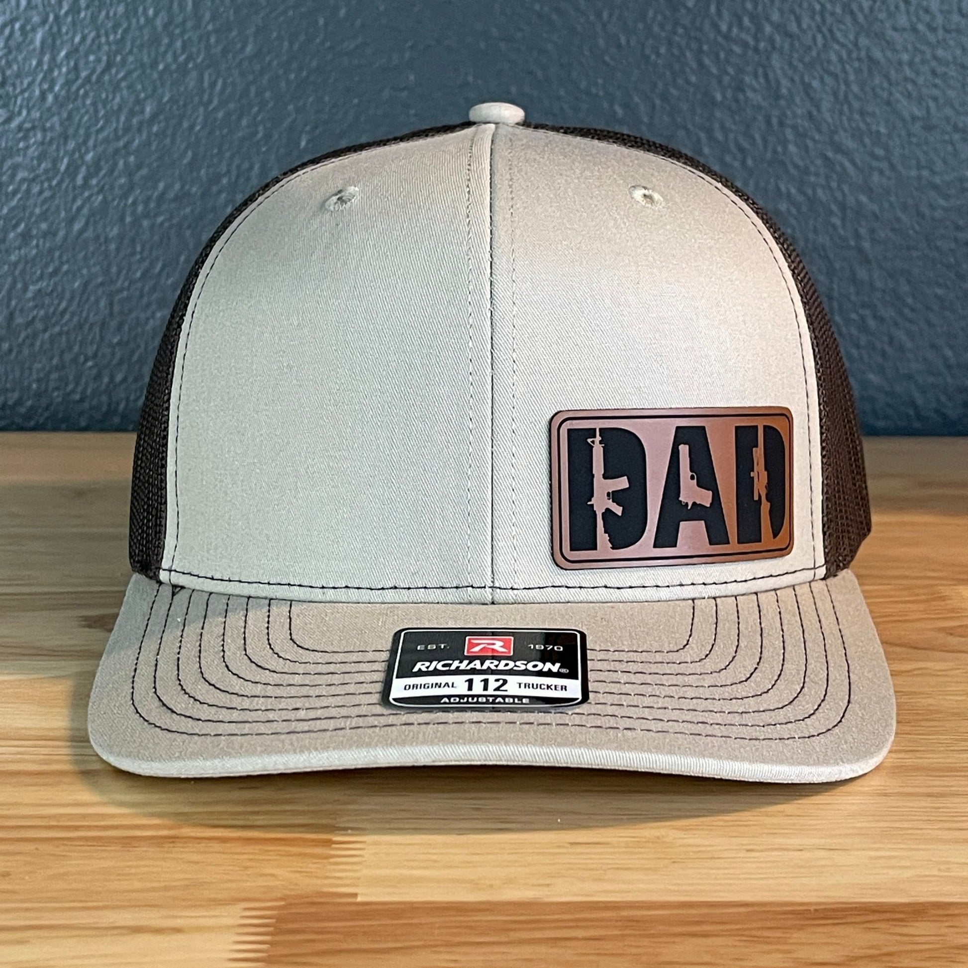 DAD 2A 2nd Amendment Patriotic Leather Patch Hat Khaki/Brown - Hollow Point Society - Patch Hat
