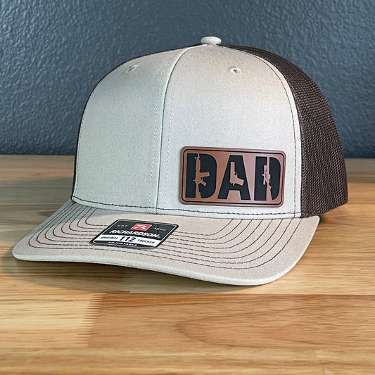 DAD 2A 2nd Amendment Patriotic Leather Patch Hat Khaki/Brown - Hollow Point Society - Patch Hat
