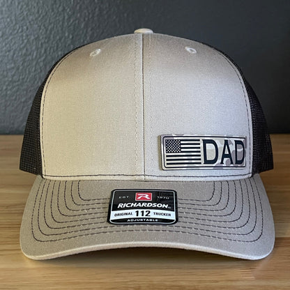 DAD American Flag Duck Camo Patriotic Side Leather Patch Hat Khaki/Brown - Hollow Point Society - Patch Hat