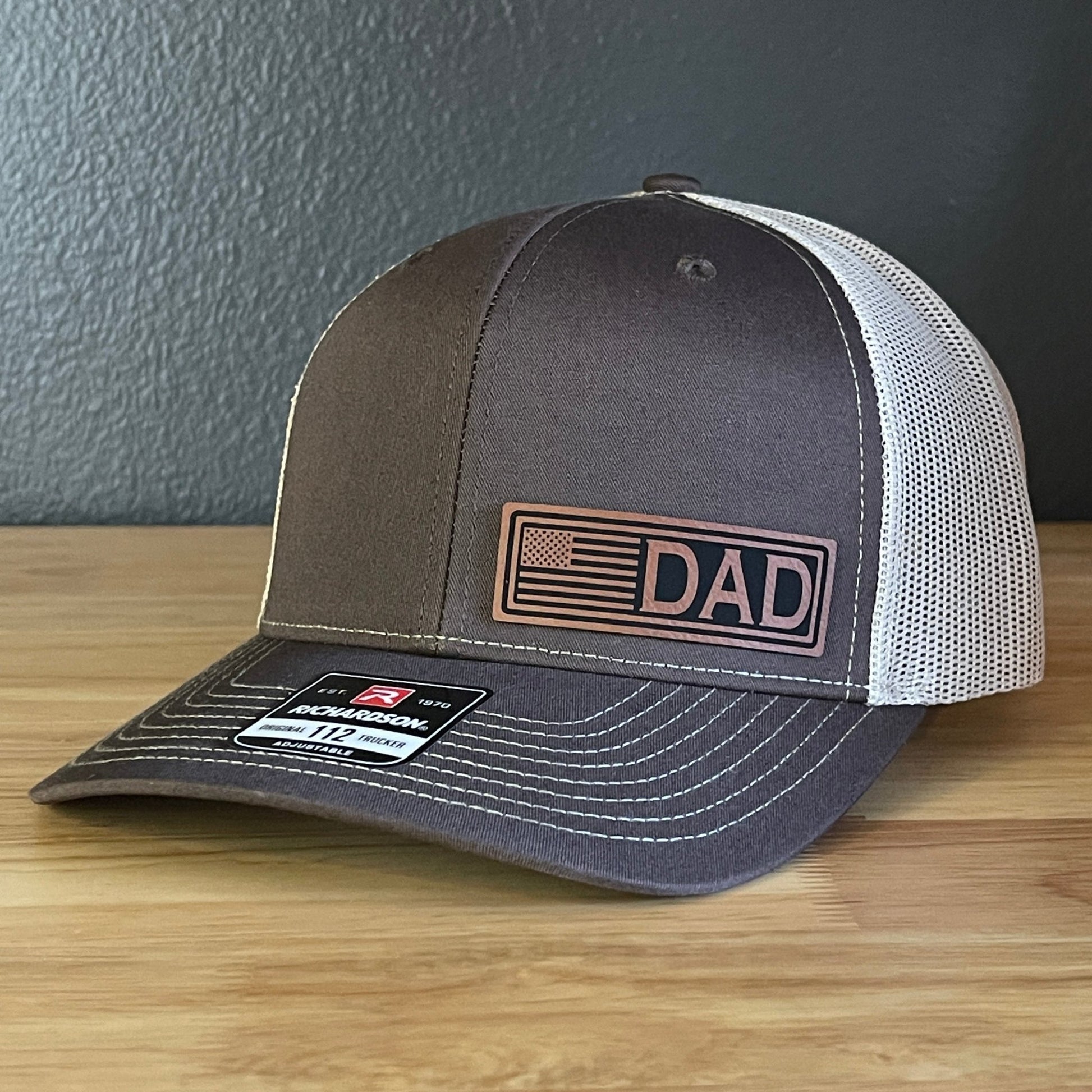 DAD American Flag Patriotic Side Leather Patch Hat Brown/Khaki - Hollow Point Society - Patch Hat