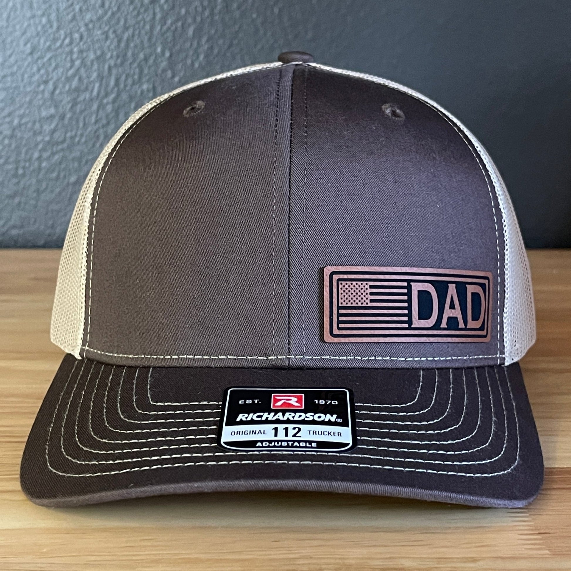 DAD American Flag Patriotic Side Leather Patch Hat Brown/Khaki - Hollow Point Society - Patch Hat