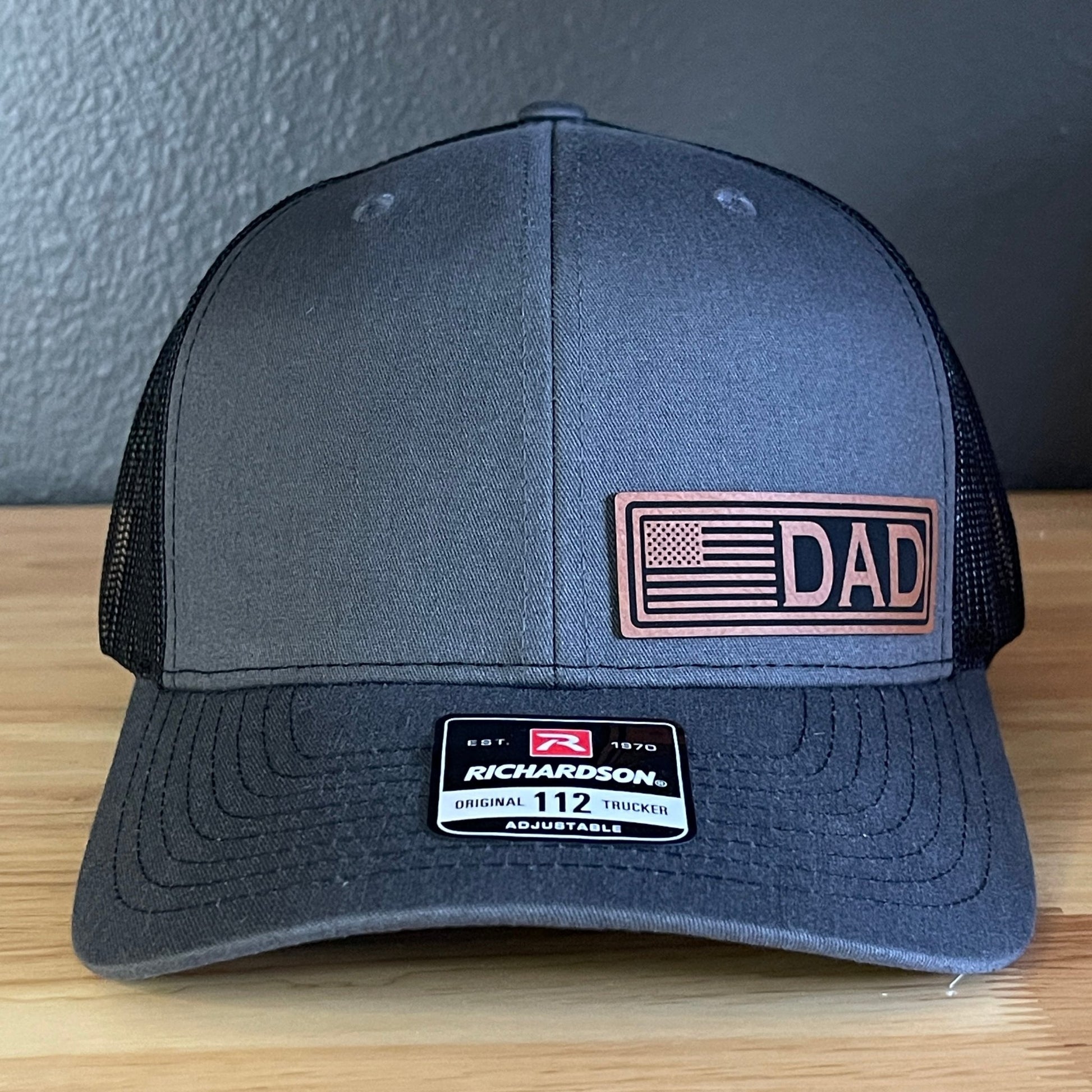 DAD American Flag Patriotic Side Leather Patch Hat Charcoal/Black - Hollow Point Society - Patch Hat