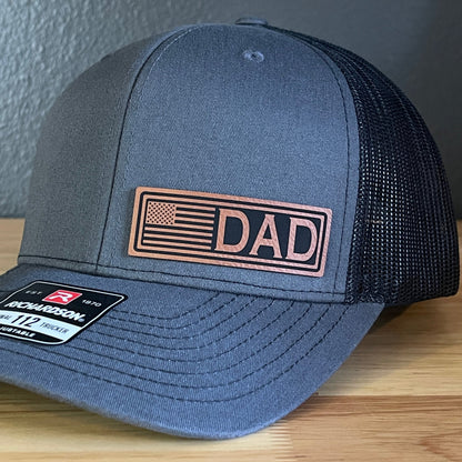 DAD American Flag Patriotic Side Leather Patch Hat Charcoal/Black - Hollow Point Society - Patch Hat