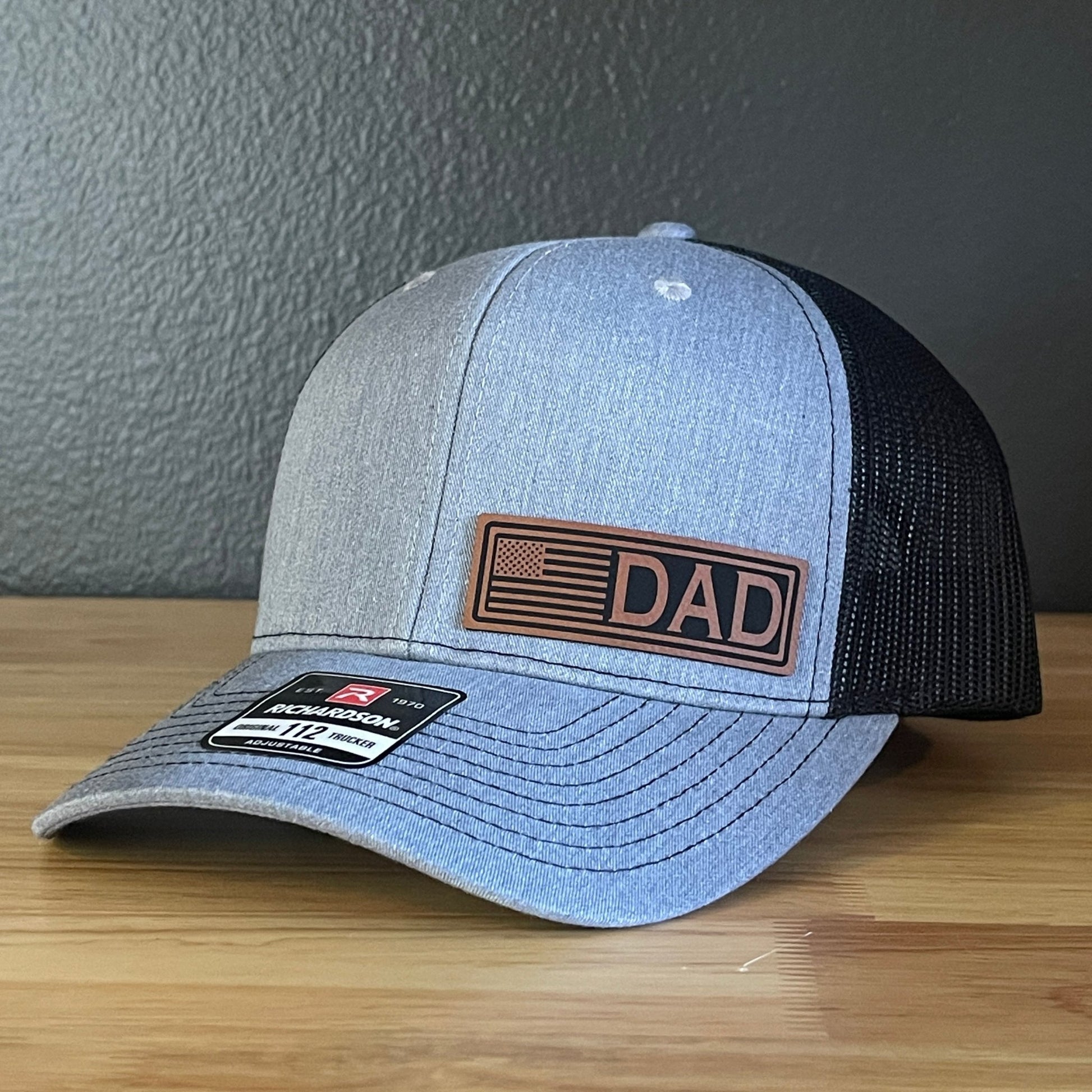 DAD American Flag Patriotic Side Leather Patch Hat Heather Grey/Black - Hollow Point Society - Patch Hat