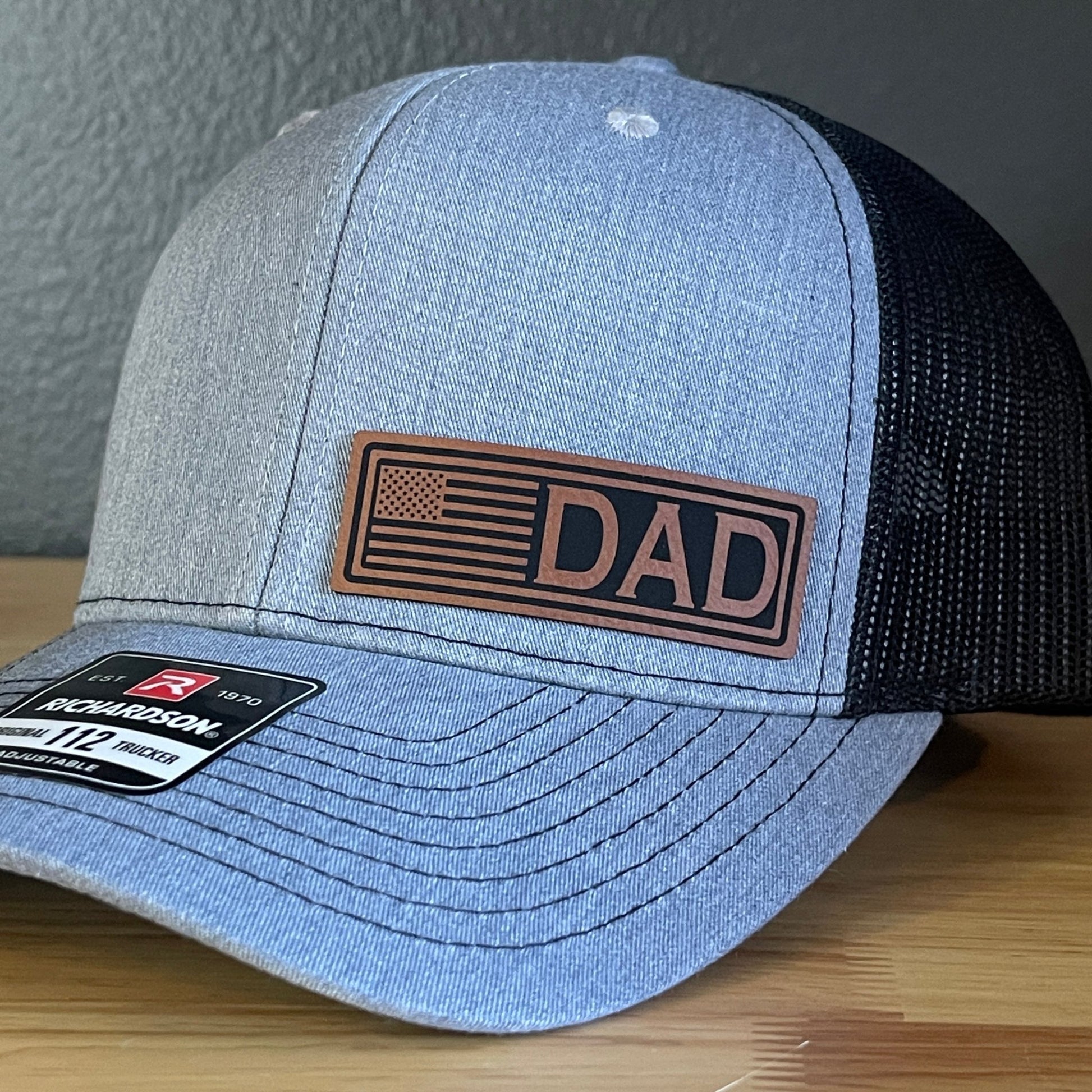 DAD American Flag Patriotic Side Leather Patch Hat Heather Grey/Black - Hollow Point Society - Patch Hat