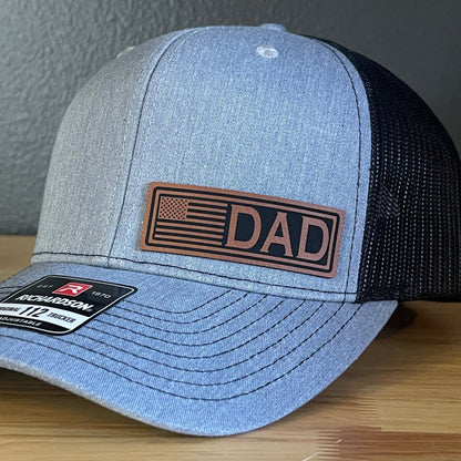 DAD American Flag Patriotic Side Leather Patch Hat Heather Grey/Black - Hollow Point Society - Patch Hat