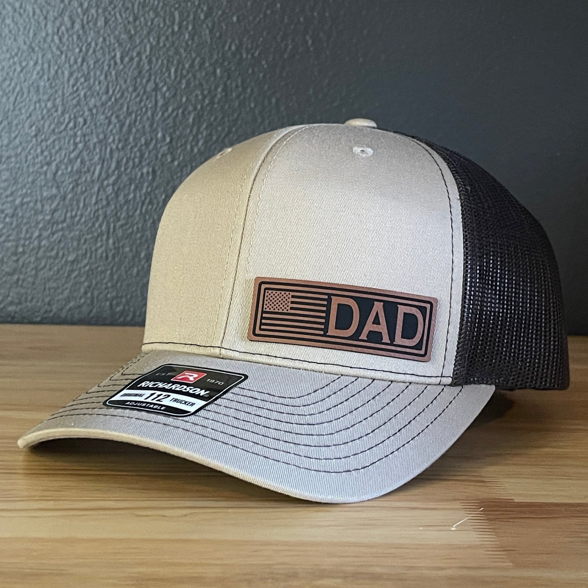 DAD American Flag Patriotic Side Leather Patch Hat Khaki/Brown - Hollow Point Society - Patch Hat