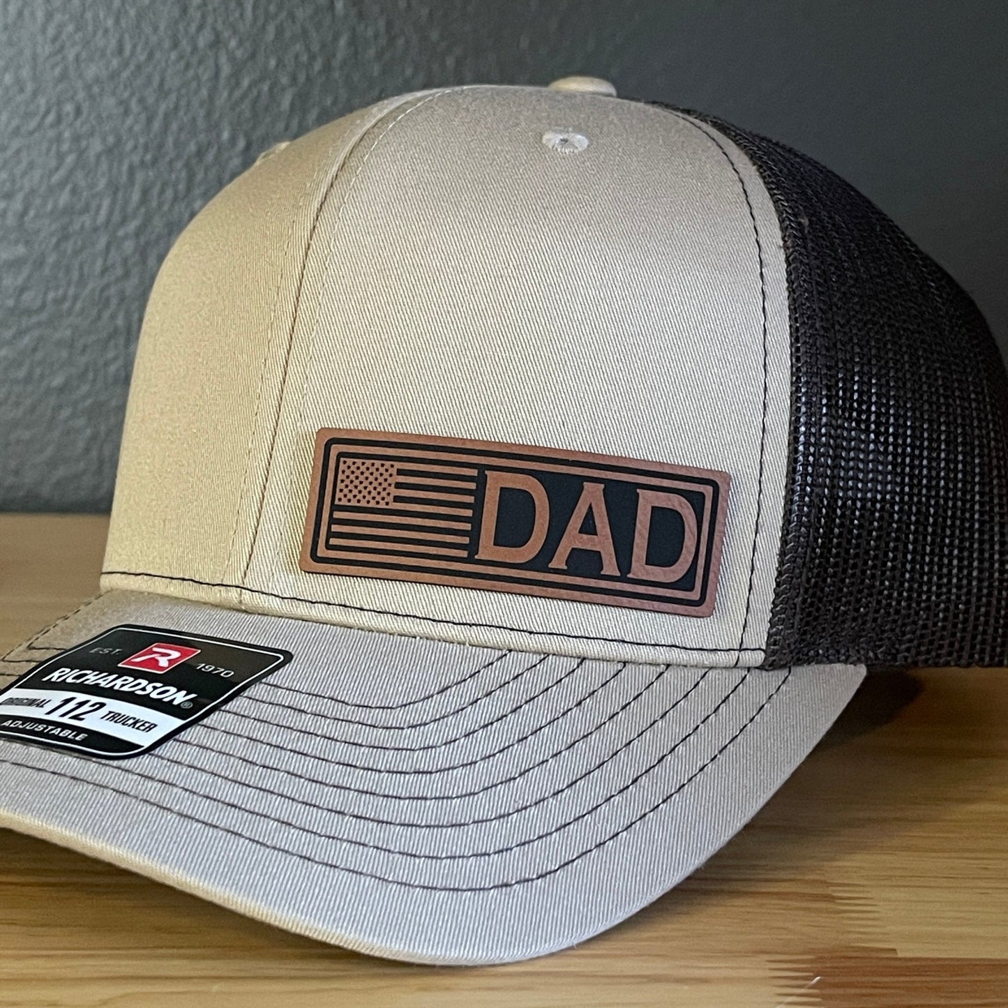 DAD American Flag Patriotic Side Leather Patch Hat Khaki/Brown - Hollow Point Society - Patch Hat
