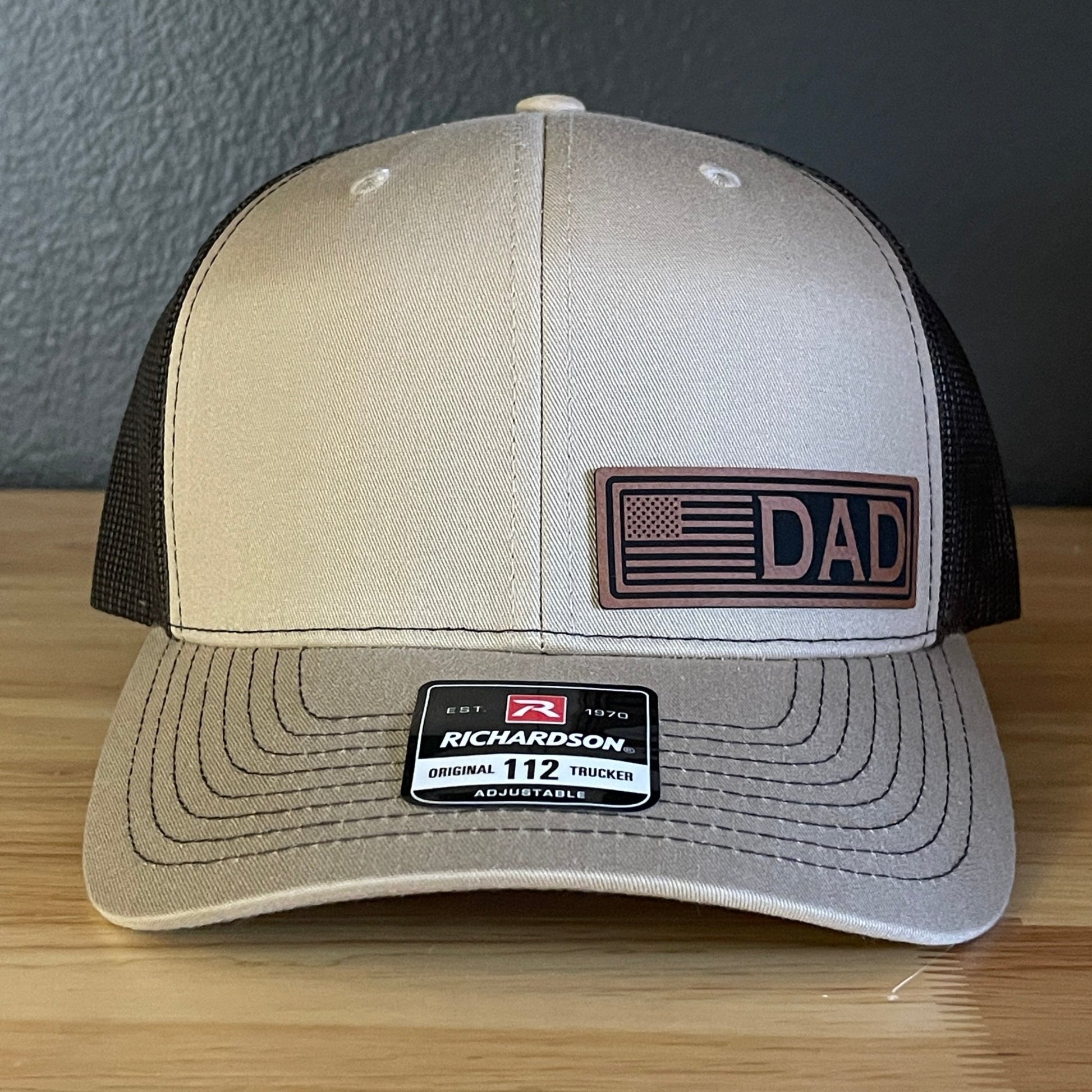 DAD American Flag Patriotic Side Leather Patch Hat Khaki/Brown - Hollow Point Society - Patch Hat