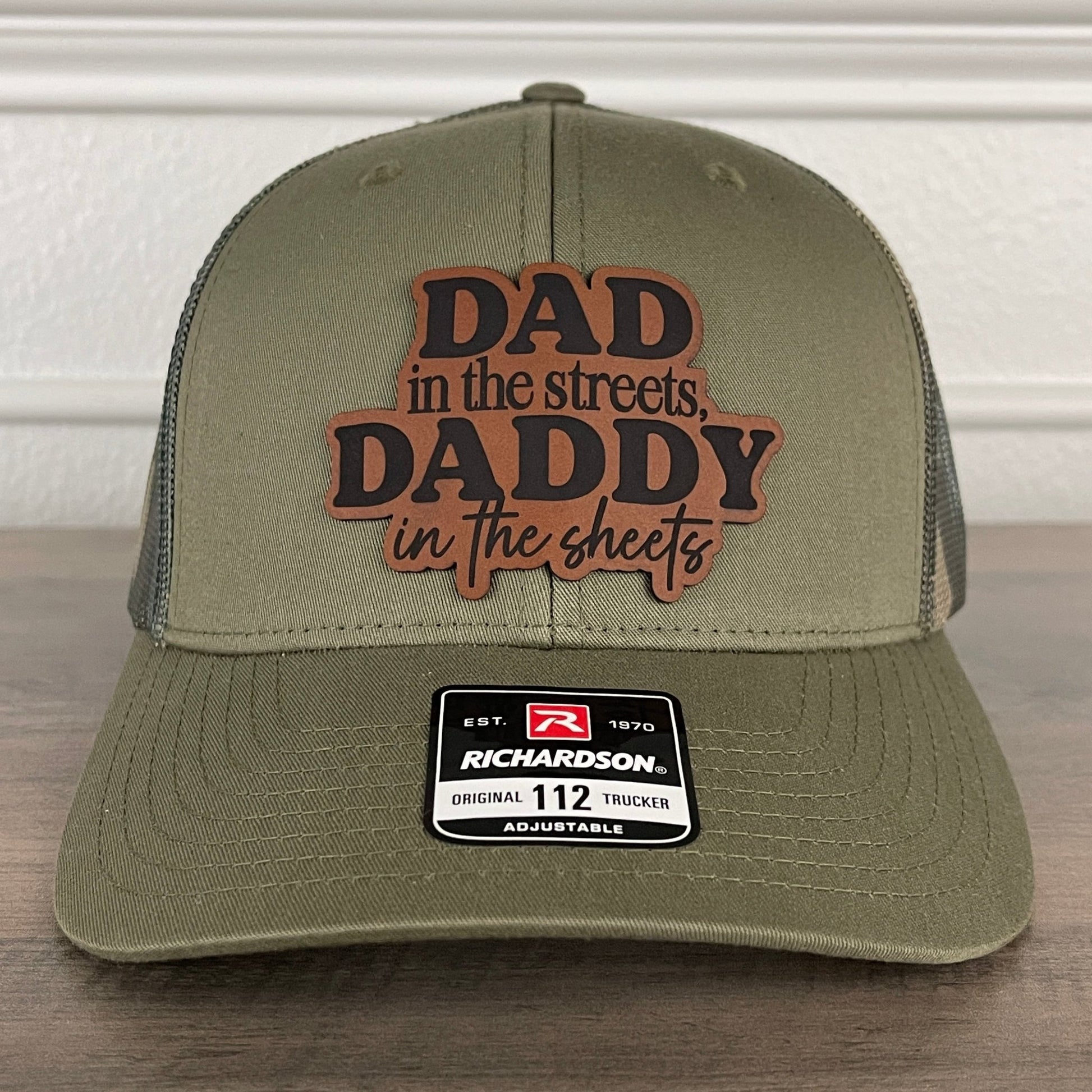 Dad In The Streets Daddy In The Sheets Camo Funny Front Leather Patch Hat Green/Camo - Hollow Point Society - Patch Hat